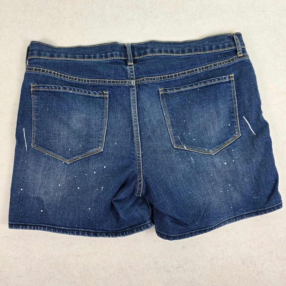 Old Navy Boyfriend Denim Shorts Womens 14 Dark Wash Distressed Paint Splatter 4